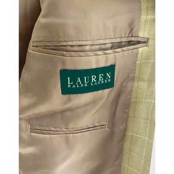 Lauren Ralph Lauren Men's Silk Blazer Sport Jacket Tan Beige Check Classic 42R - Picture 9 of 10
